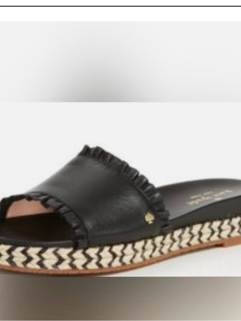 kate spade Black Ruffle Espadrille Slide Sandals